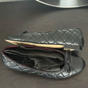 black quilted ballet flat with bow size 9